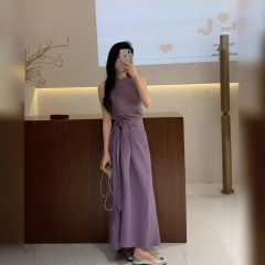 2025新款法式小个子盐系高级感紫色高腰包臀半身裙两件套装女夏季