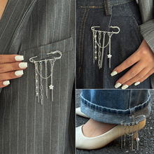 欧美跨境嘻哈小众金属链条流苏胸针 创意五角星形吊坠别针裤脚链