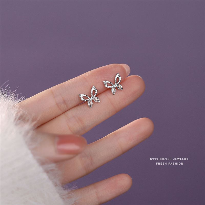 Butterfly Zircon Stud Earrings In Sterling Silver For Women_voghion.com