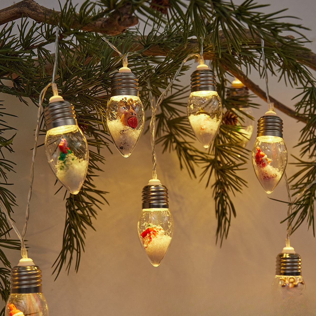 Weihnachtswunsch-LED-Lichterkette mit Kugeln – Schneemann, Weihnachtsmann, Geschenkbox & Baumschmuck, 2 m/3 m/5 m/7 m/10 m, Batterie-/USB-/Solar-/Stromversorgung_voghion.com