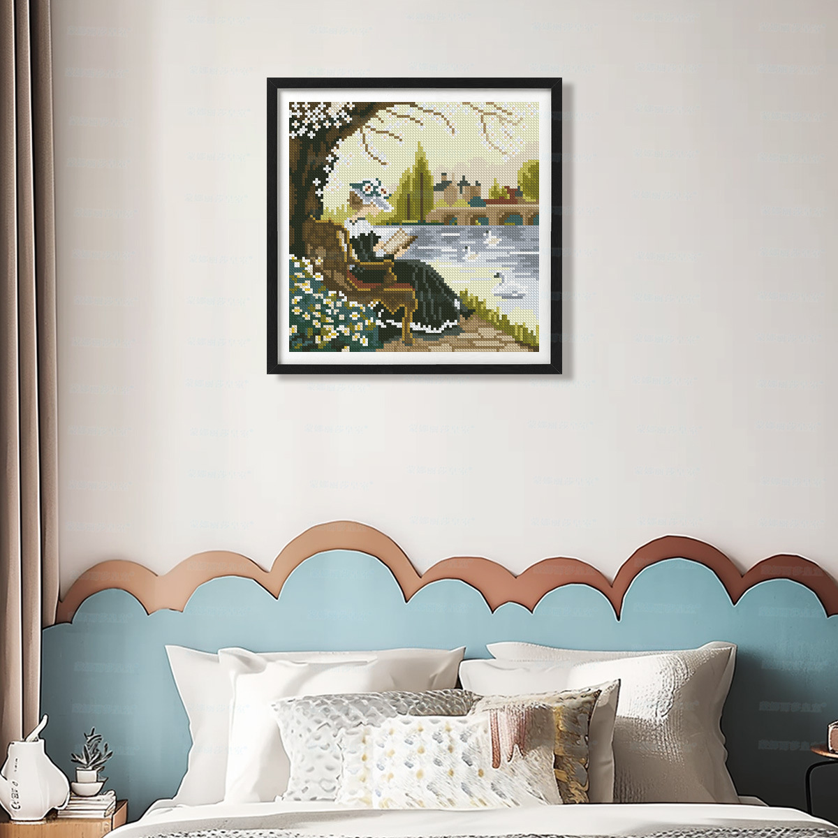 Mona Lisa real punto de cruz junto al lago tiempo de lectura tranquila nueva sala de estar simple sala de estudio pintura decorativa bordado de hilo hecho a mano image 3