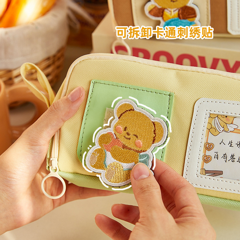 Dolores osos ins bolsas de lápiz bordadas de alto valor visual caja de papelería de gran capacidad de dibujos animados multicapa caja de lápiz de estudiantes