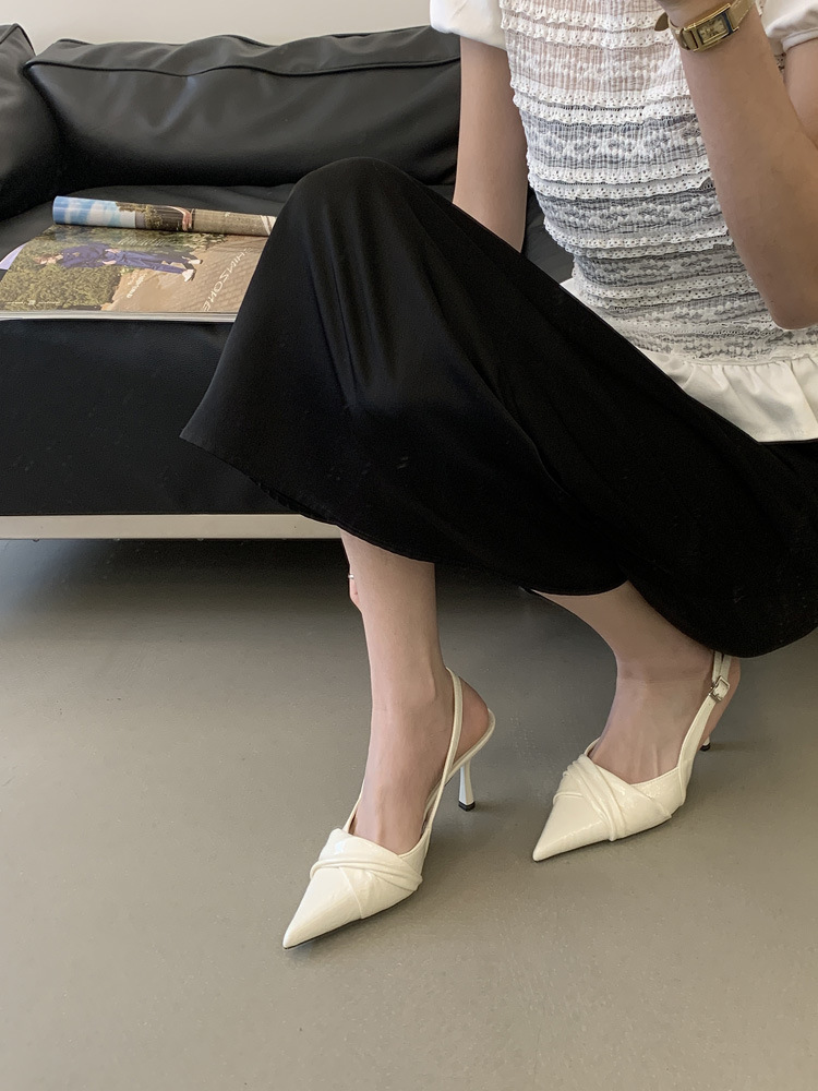 Gentle Design! Creamy White Pointed-toe Ruched High-heeled For Women, 2026 Spring Backless Single Shoes_vogvips.com
