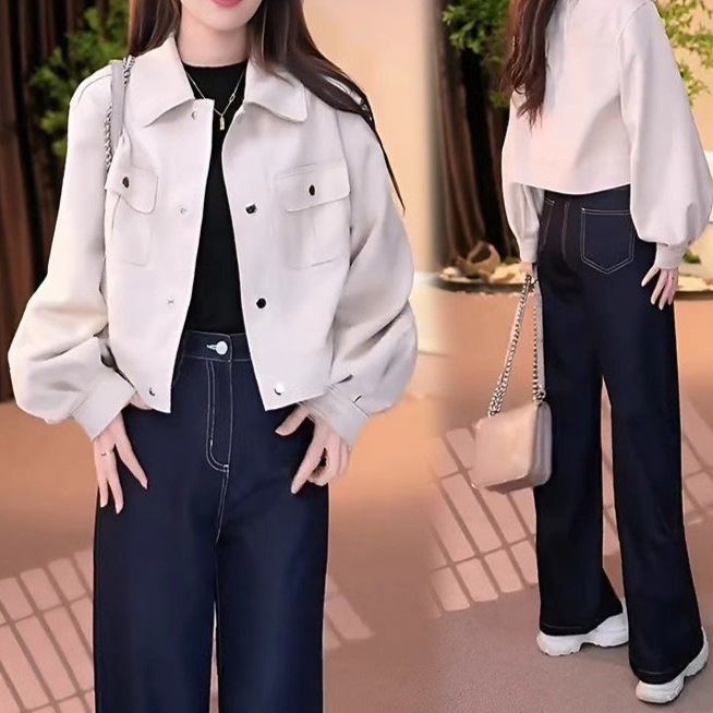 洋气新款流行春秋新款翻领短外套女新品宽松休闲显瘦百搭夹克上衣|undefined