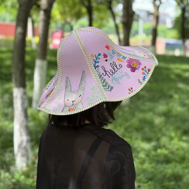 夏季遮阳帽无纺布帽防紫外线可折叠草编旅游双层大沿绘画帽子批发