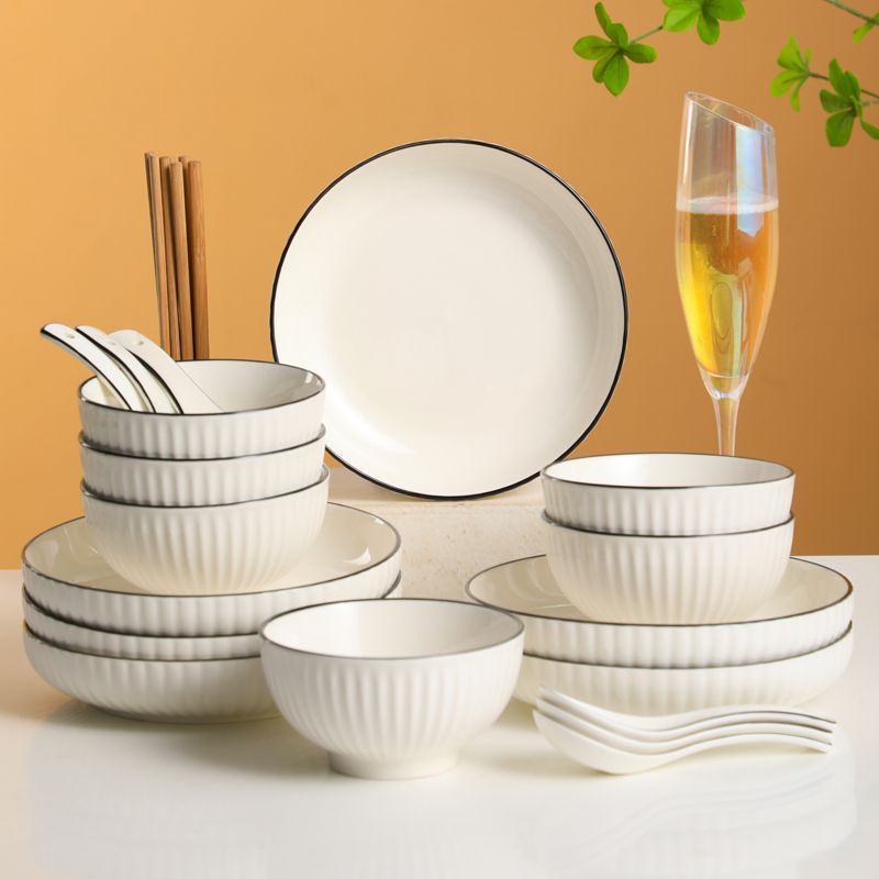 高颜値麺スープ碗松発磁器具2-碗皿セット陶磁器の新型野菜皿食器家庭|undefined