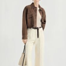 菲比服装厂 | BC钉珠系列 进口反绒皮短款夹克老钱风女士皮衣复古