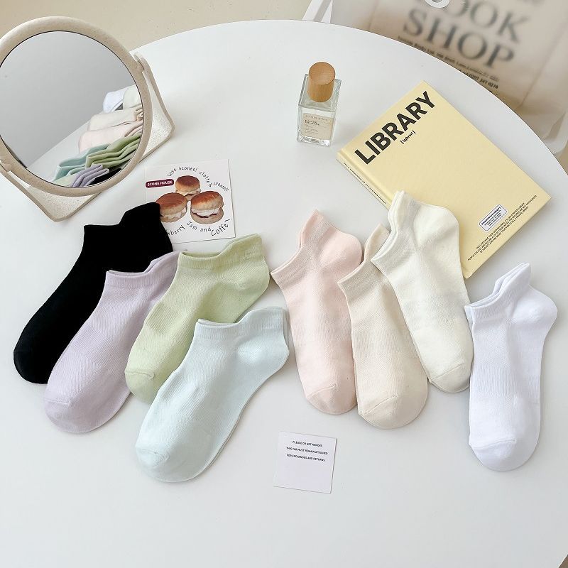 Morandi Solid Color Low Top Socks Summer Thin Women's Socks Short Socks Cotton Socks Mesh Ear Protection Heel Shallow Socks
