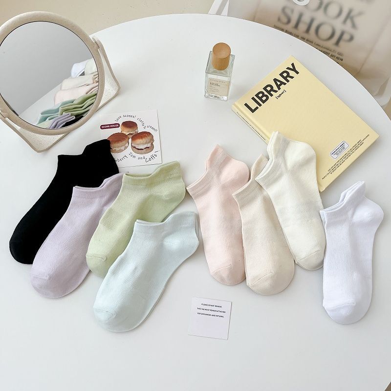 Morandi Solid Color Low Top Socks Summer Thin Women's Socks Short Socks Cotton Socks Mesh Ear Protection Heel Shallow Socks