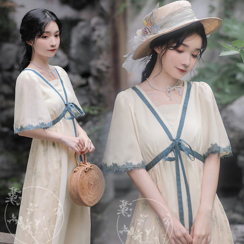 Pregnant women's summer outfit, national style retro dress