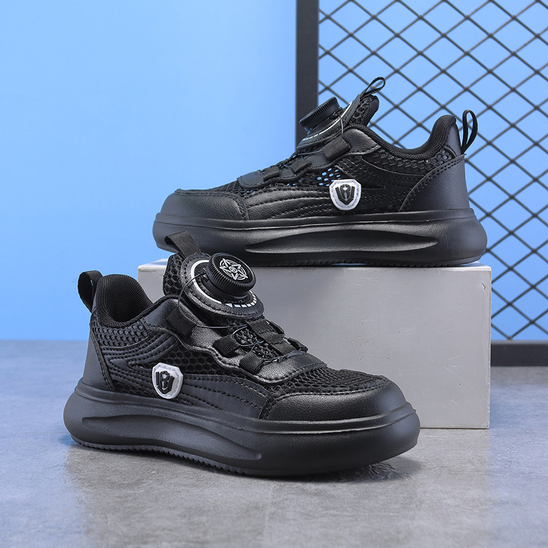 Calzado deportivo para niñas Calzado de papá con botón giratorio para niños de verano Calzado para correr de malla para niños de mediana edad Calzado deportivo para niñas