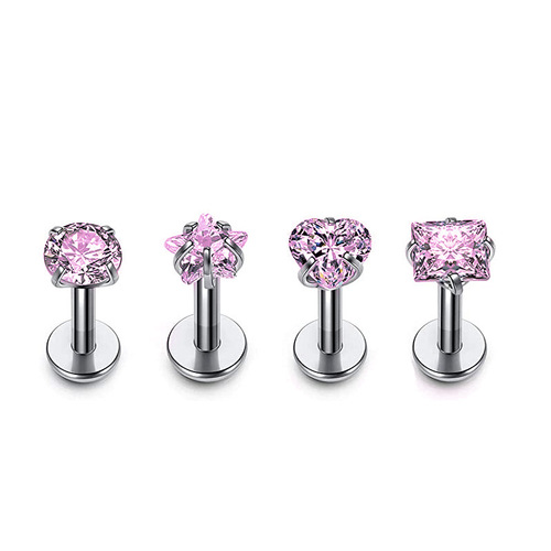 Foreign trade hot-selling stainless steel inner tooth lip nail lip ring AAA zircon ear bone nail human body piercing jewelry