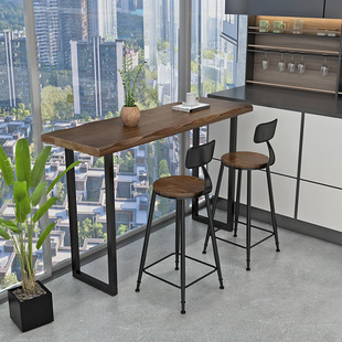 American Style Retro Solid Wood Bar Table Household Balcony Window Table High-foot Table Wall Long Bar Table and Chair Combination