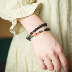 Lingzhen Agarwood Double Circle Original Bracelet DIY with Hetian Jade Jewelry Accessories National Trend Versatile Light Luxury Craftsmanship Buddhist Beads Rosary Beads