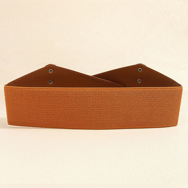Snidad spänne lång kjolbälte kvinnors kjol elastiskt brett bälte retro snidad nit elastisk midjetätning_voghion.com