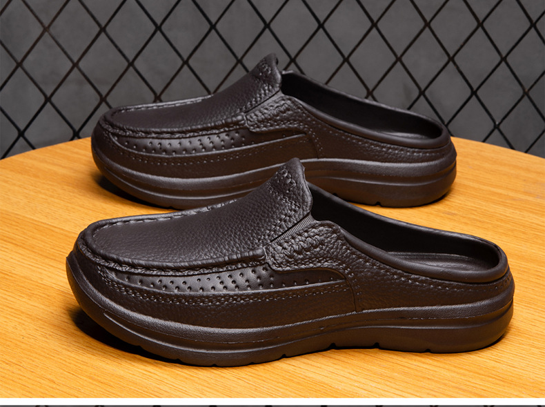 Cross Border Große Größe Männer S Halb Unterstützung Casual Sandalen Und Hausschuhe Einfache Baotou Männer Drag Imitation Leder Oberfläche EVA Integrierte Sandalen_voghion.com