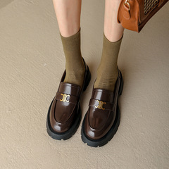 2024 Spring New School Season Retro Style Thick Sole Loafers for Women Soft Calfskin One-Piece British Style Small Leather Shoes