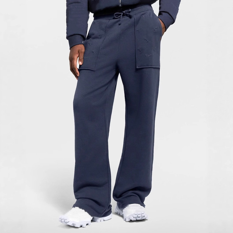 In-Stock High-End Version of Lv Brand Autumn/Winter New Navy Blue Embossed Detail Casual Pants, Unisex