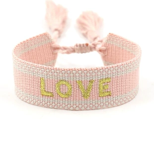 handmade woven bracelet, polyester, embroidered letters with tassels, adjustable (love)