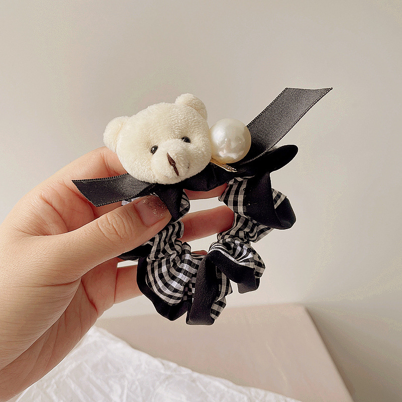 New Korean Version Of Simple Cartoon Smiley Bear Plaid Butterfly Hair Scrunchies display picture 8
