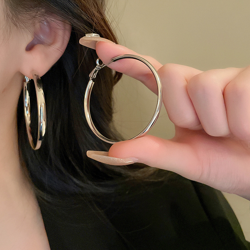 Pendientes ovalados simples de aguja de plata Pendientes de tendencia de personalidad transfronteriza europea y americana Pendientes de diseño de todo fósforo de nicho al por mayor