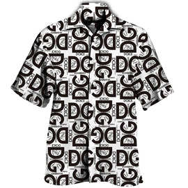跨境外贸2023夏季男士衬衫DG字母3D数码印花男士短袖衬衫厂家直销