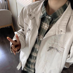 vintgae拉链牛仔外套男春秋款美式复古工装上衣高级感哈灵顿夹克