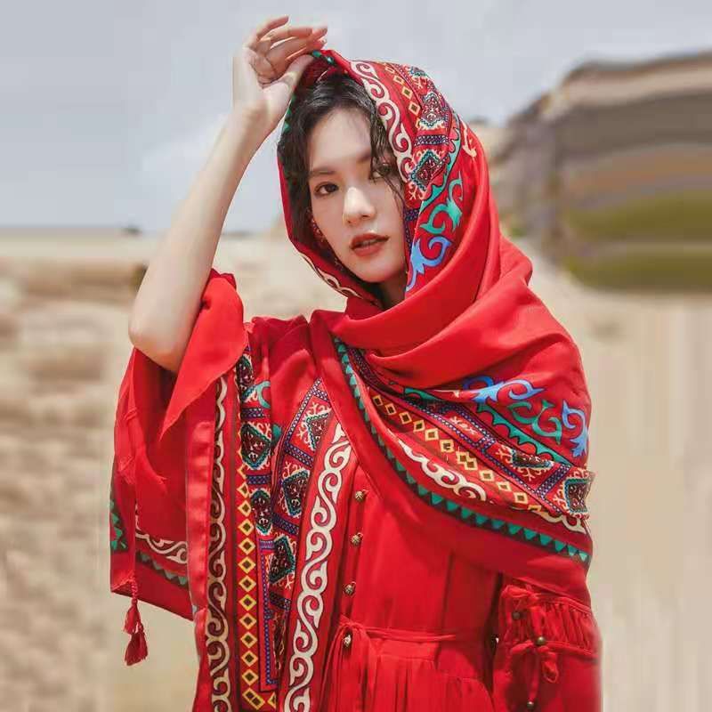 spring and autumn new long silk scarf women‘s fashionable all-match printed shawl high-grade thin scarf beach towel