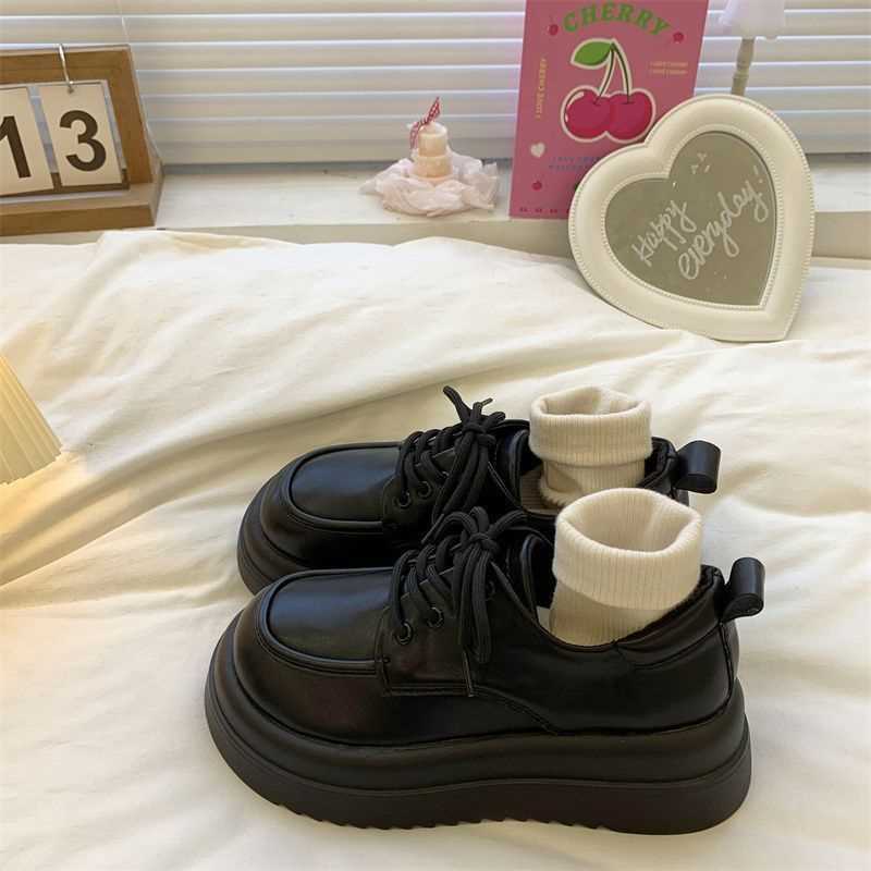 Universal Mary Jane shoes platform English style with shoelaces