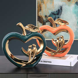 现代书房间卧室内苹果爱情鸟陶瓷摆件轻奢电视酒柜装饰工艺术品