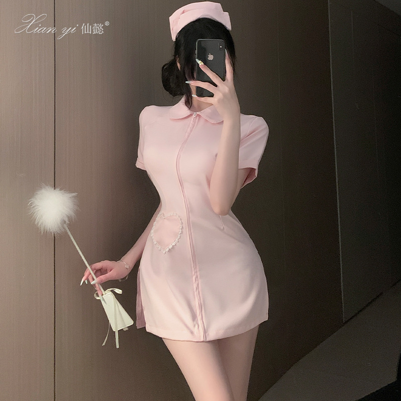 Xianyi Sexy Pure Lust White Angel Nurse Dress Uniform Cos Halloween Suit Passionate No Need to Take Off 672