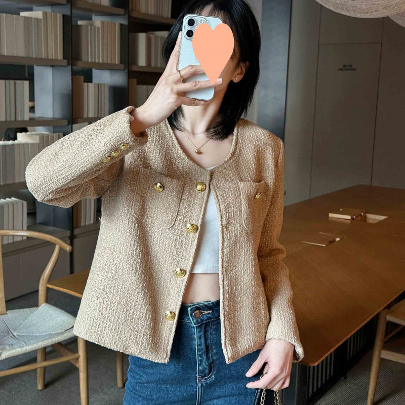 春と秋の新スタイルの女性用ショートジャケット、ラウンドネック、小柄な人向け、多用途、ファッショナブルな韓国スタイル、カジュアルニッチ、年齢を軽減するトップス|undefined