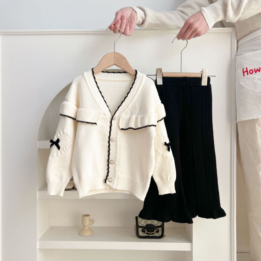 Laste kampsun-kardigan kaheosaline kootud jakk sügis-talv, uus stiil tüdrukutele lõngast õues kandmiseks._voghion.com