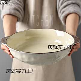 酸菜鱼大盆碗家用12寸大汤碗14寸双耳汤盆陶瓷大号盘子水包邮批发