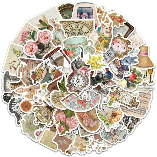50 pieces of Amazon retro old objects graffiti stickers suitcase notebook personalized DIY waterproof stickers