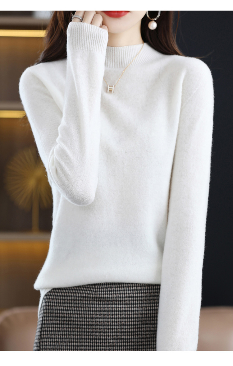 Suéter de lana estilo corto con cuello medio alto, novedad de invierno 2022, suéter ajustado y cálido para mujer, moderno y versátil