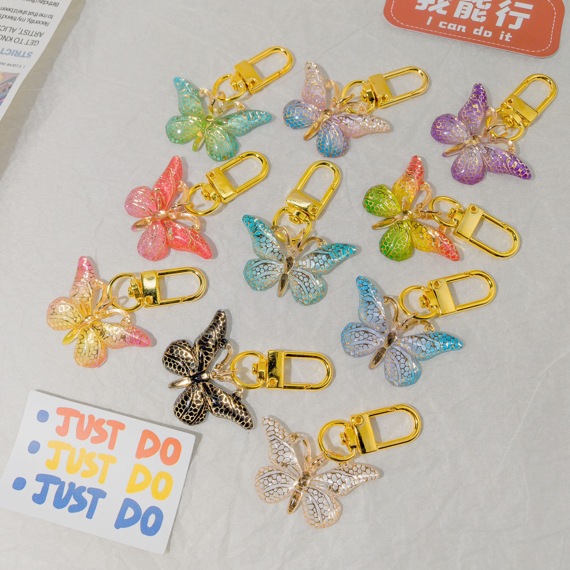 Gold Buckle K20 Gradient Magic Butterfly Pendant Keychain Pendant Personalized Creative School Bag Headphone Bag Decorative Hanging Ornaments