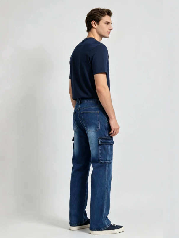 Jeans Rectos de Trabajo para Hombre en Mezclilla de Algodón Elásticos con Varios Bolsillos para Uso Casual image 2