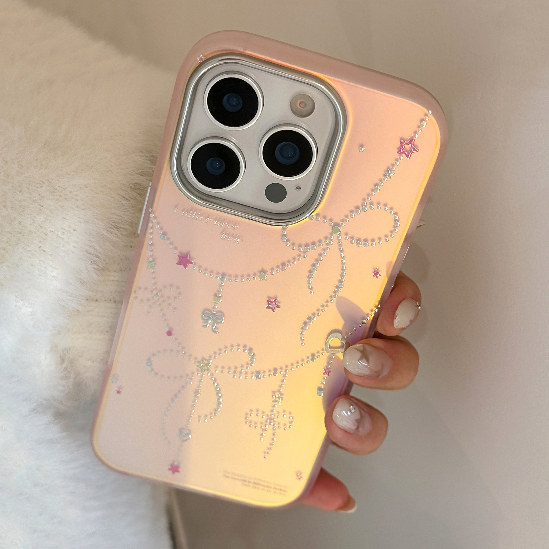 Protective Phone Case For Iphone With Pink Laser Bow Design_voghion.com