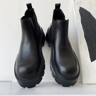 2024 Autumn and Winter New Chelsea Boots Men's Motorcycle Short Boots Mid-top Smoke Boots Dark High-end Genuine Leather Martin Boots