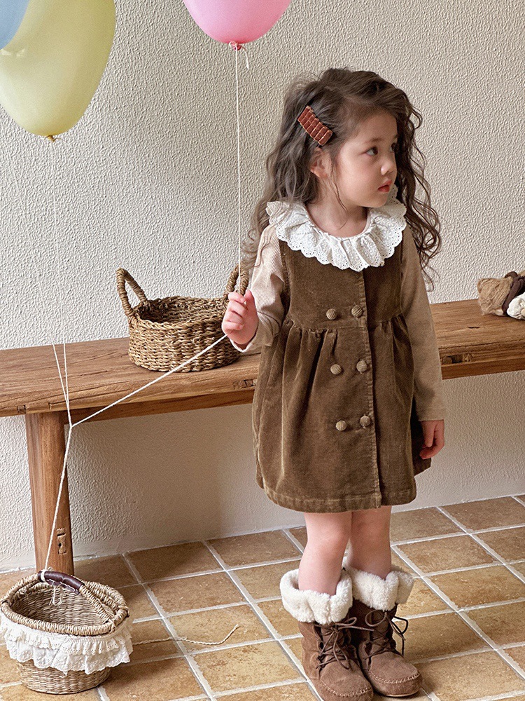 女の子の春と秋のベストスカート 2025 新しい子供の韓国コーデュロイ女の赤ちゃん秋の甘いドレス