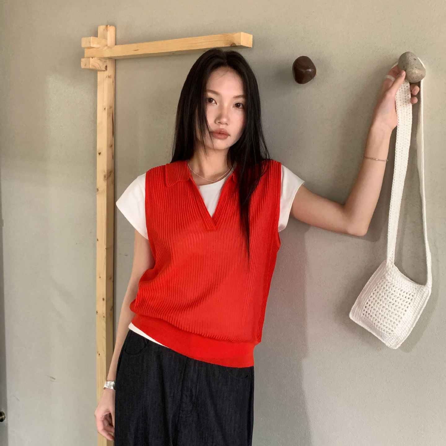 6UP春夏韓系毛衣疊穿背心毛衣廣州十三行新款百搭小個子上衣91358