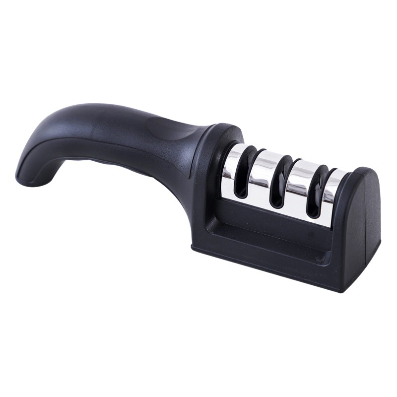 Cocina 3-Sección afilador de cuchillos hogar multifuncional mano tres-propósito negro rojo piedra de afilar Amazon herramientas de cocina