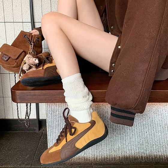 Cowhide Version ~ Retro Lace-up Genuine Leather Low-top Casual Shoes Women's 2025 New Inner Height-raising Flat Sports Training Shoes