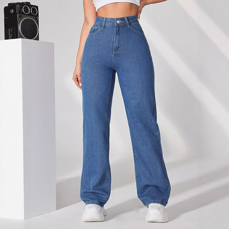 2024 New Amazon Cross-border European and American Women's Jeans Women's High Waist Slim Straight Jeans