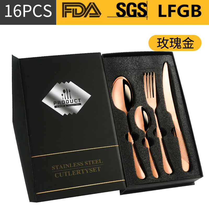 Productos transfronterizos de Amazon vajilla de acero inoxidable 16/20/24 piezas Star Diamond caja de regalo de cuatro piezas cuchillo, tenedor y cuchara traje