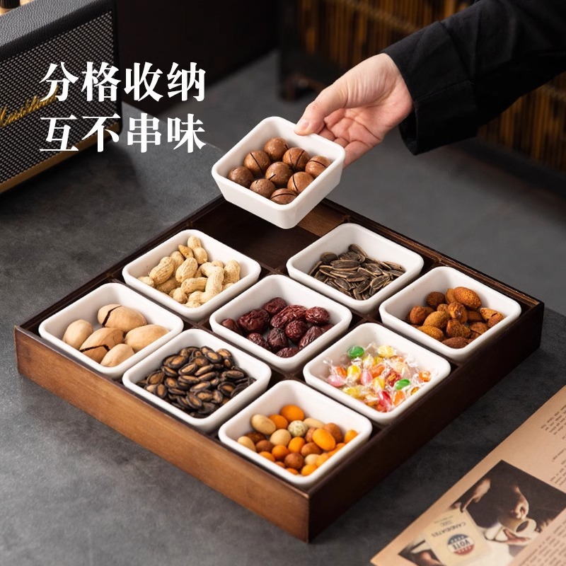 早生貴子 ドライフルーツプレート スナックナッツ 中華風ドライフルーツ収納ボックス リビングルーム パレスグリッド 4箱 無垢材|undefined