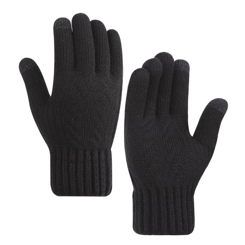 New men's double-layer thickened knitted wool gloves, winter warm plus velvet cycling and cold-proof touch screen gloves