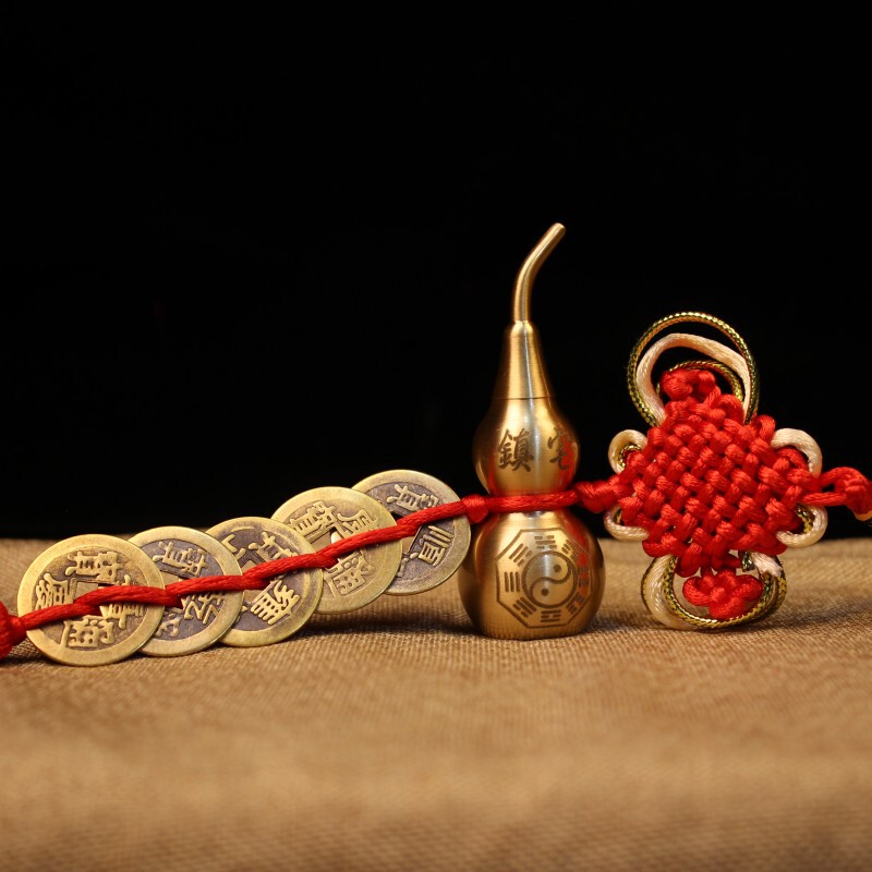 Copper Gourd Five Emperors Coin Brass Open-Mouth Gourd Five Emperors Coin Pendant Chinese Knot Tassel Home Feng Shui Ornament Copper Gourd Five Emperors Coin Brass Open-Mouth Gourd Five Emperors Coin Pendant Chinese Knot Tassel Home Feng Shui Ornament