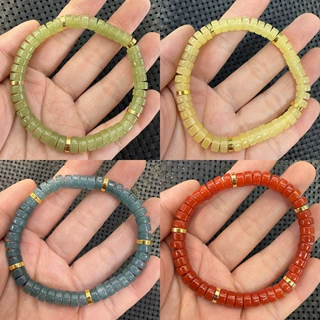 石英岩玉直切手串平替翡翠蓝水药片老型手串晴水色舒俱来老型手串